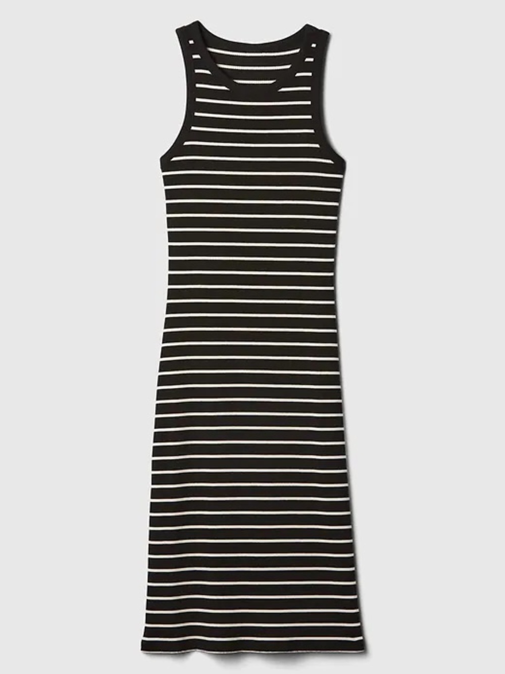 GAP Striped Ribbed Midi Tank Dress L Black White Stretch Coastal Minimalist